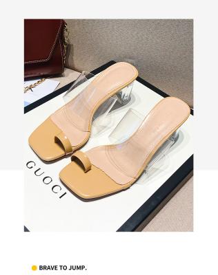 China 2021 Breathable Women's Word Wefans High Heel Sandals New With Thick Heel Slippers Women's Wear Crystal Transparent Sandals Outside for sale