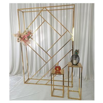 China Backdrop Stand Factory Price Wedding Gold Stainless Steel Mental Arch Frame Stand Geometric Backdrop for sale