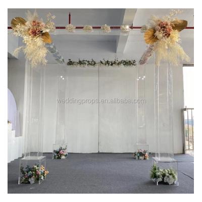 China White Acrylic Floral Silver Mirror Flower Backdrop Transparent Clear Acrylic Chuppah For Wedding Stage Decoration for sale