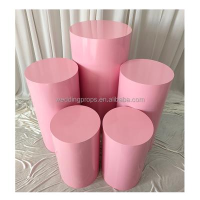 China Round Party Pink Wedding Pedestal Cylinder Columns Table Backdrop For Wedding for sale