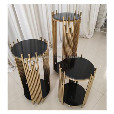 China Wedding Stainless Steel Event Stainless Steel Gold Cake Stand Cylinder Stands Display Pedestals for sale