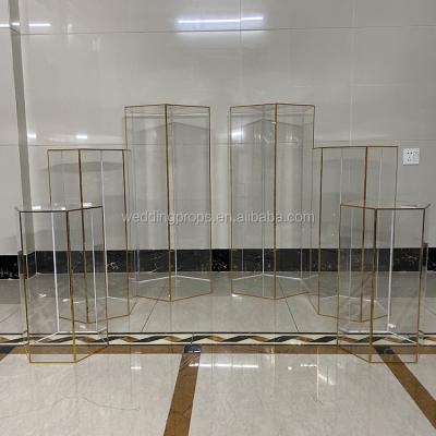 China Cake Stand Wedding Event Decoration Hexagon Acrylic Display Stand Customized Pedestals for sale