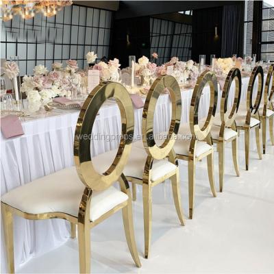 China Hotel chair factory price wedding event design gold stainless steel banquet wedding chair for sale