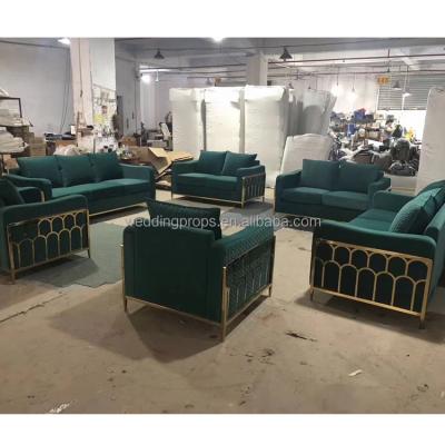 China (Other) Modern Designs Adjustable Living Room 1 2 3 Seat Sofa Stainless Steel Frame Metal Gold Frame Leather Fabric Sofa Set for sale