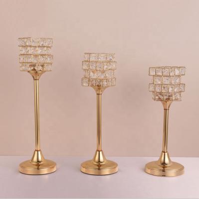 China Europe Factory Supply Hurricane Candle Holder Glass Gold Crystal Candleholder for sale