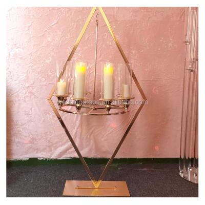 China Party Events Restaurant Flower Centerpiece Stand With Pendant Light Candle Holder for sale