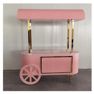 China Romantic Baby Shower Kids Party Donut Cake Display Pale Pink Candy Cart for sale