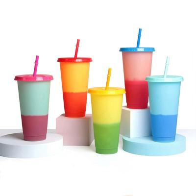 China Summer Sustainable Reusable Color Changing Drinking Cups Cold Cups With Lids And Straws for sale