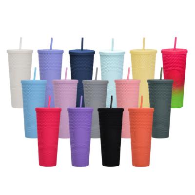 China Sustainable Reusable Double Wall Diamond 24oz Cold Drink Cup Coffee Mugs With Lid And Straw for sale