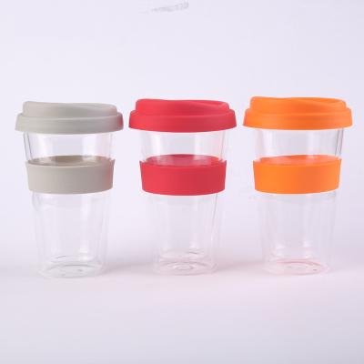 China 300ml Double Wall Sustainable Coffee Milk Water Cup Glass Water Cup Bottle With Silicon Sleeve And Lid for sale