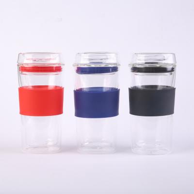 China Double Wall Borosilicate Glass Disposable Wholesale Coffee Mug With Silicone Sleeve for sale