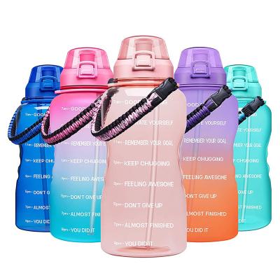 China Hot Viable Popular Fitness Gym Plastic Jug Bottle Quifit Tritan Gradient Color Motivational Gallon Sports Water Bottle With Time Maker for sale