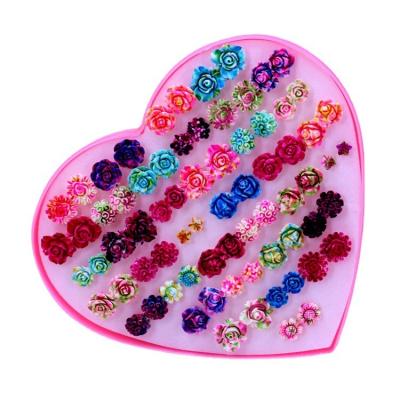 China Resin Korean cute flower fashion anti-allergic plastic needle 36 pairs of earring sets for sale