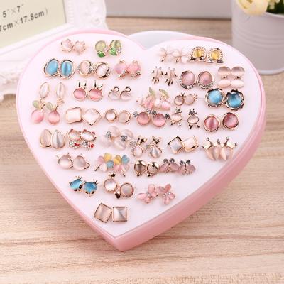 China Cute Korean version of the color cat eye mixed earrings 36 pairs of earring sets for sale