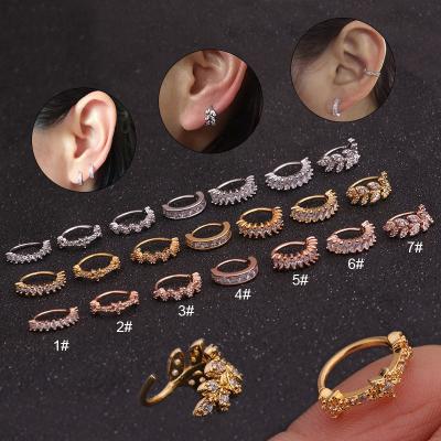 China New Cute Copper Ear Studs Micro Zirconium Nose Ring Leaf Studs Wish Popular Sting Jewelry for sale