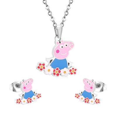 China Cute Children'S Necklace Earring Sets Cartoon Pig Gold Plated, Silver Plated for sale