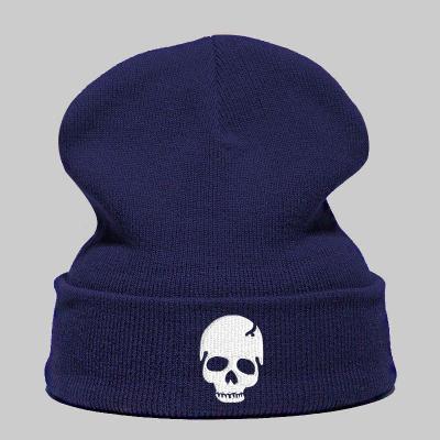 China Korean version COMMON tide men and wool hat skull embroidered wool winter hat warm knitted skullcap female punk hip hop personality skull hat for sale