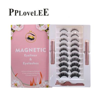 China Cruelty Free / Reusable 25 Times / Comfortable Wear Private Label 10 Pair Magnetic Lashes & Eye Liner Set With Applicator Natural Look for sale