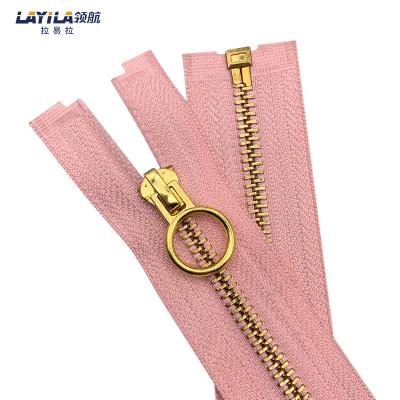 China Professional colorful auto lock supplier custom zippers #5 for shinny gold brass metal circle light zipper pull for sale