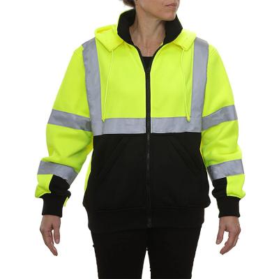 China 100% Hooded High Visibility Polyester High Visibility Outdoor Sport Reflective Jacket Safety Sweatshirt for sale