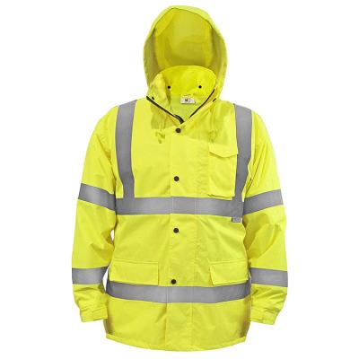 China Water Proof Fashion Safety Rain Coat Waterproof High Visibility Reflective Jacket With Hood for sale