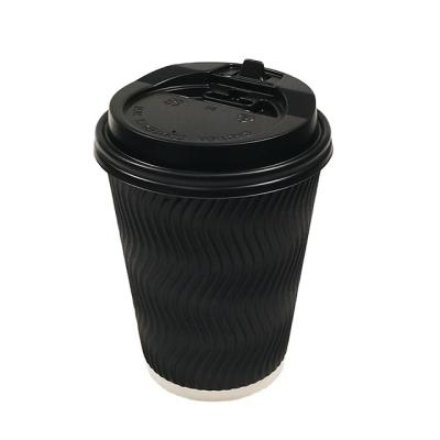 China High Quality Disposable Logo Printed Ripple Wall Double Wall Custom Coffee Disposable Paper Cup With Lid for sale