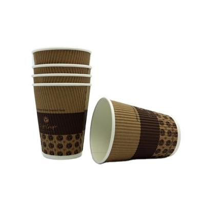 China 12oz Brown Corrugated Coffee Disposable Single Wall Insulated Paper Cups With Cover for sale