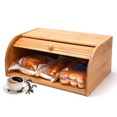 China No Assembly Required Natural Bamboo Roll Top Bread Box Kitchen Food Storage Container for sale