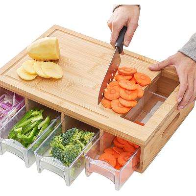 China Viable Left Handed and Right Handed Bamboo Cutting Board Chopper with 4 Sliding Drawer Trays for sale