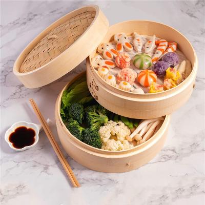 China Viable Kitchen Wooden Chinese Dim Sum Steamer Basket Food Dumpling Bamboo Steamer Set With Lid for sale