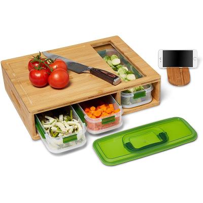 China 2021 New Disposable Bamboo Cutting Board 3 Trays Cutting Plates With Stackable Containers for sale