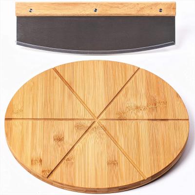 China Sustainable Organic Bamboo Cheese Board Pizzapeel Cutting Board Set Pizza Board With Big Knife for sale