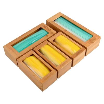 China Viable Wooden Maker 5 Slots Drawer Organizer Bag Sandwich Bag Storage Bamboo Ziplock Organizer 6 Compartments For Kitchen for sale