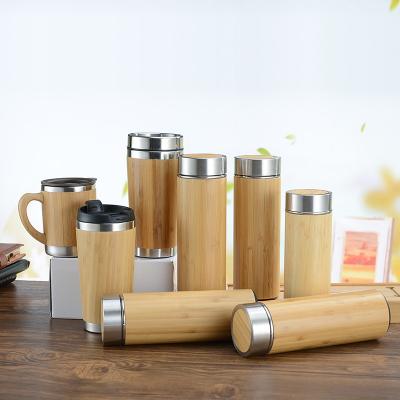 China Travel Sustainable Beer Coffee Mug Wooden Cup Bamboo Water Bottle With Lid for sale