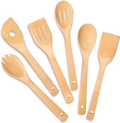 China Large Big Small Sustainable Mini Kitchen Accessory Spatula 6 Pieces Cook Tools Spoons Wooden Bamboo Cooking Utensil Set For Baking for sale