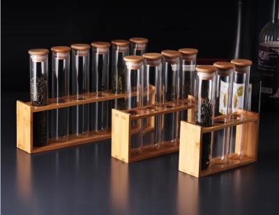 China CLASSIC Wooden Test Tube Rack Rack Storage Spice Sealed Glass Jar With Lid Lab Bamboo Coffee Bean Display Flower Tea Set for sale