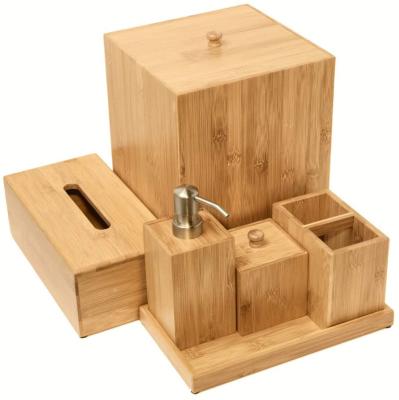 China Modern Bamboo Set of 6 Piece Toilet Sets Bathroom Toilet Accessories Set Bathroom Accessories for sale