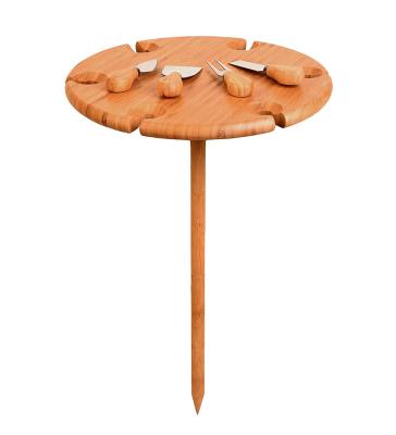 China Mordern Amazon Hot Selling Outdoor Bamboo Wooden Wine Table Picnic Cheese Board Set with Cutlery and Wine Opener for sale