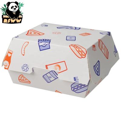 China Recycled Materials Custom Print Cardrboard Hamburger Boxes Recyclable Eco-friendly Fast Food Takeout Clamshell Kraft Paper Packaging Burger Boxes for sale