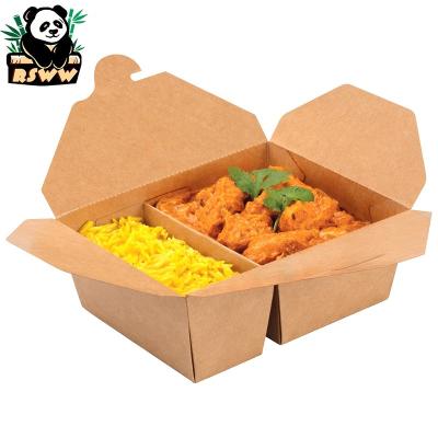 China Bio-degradable Custom Print Paperboard Food Containers Hot Food To-go Takeout Takeaway Disposable Dinner Lunch Noodle Deli Kraft Paper Boxes for sale