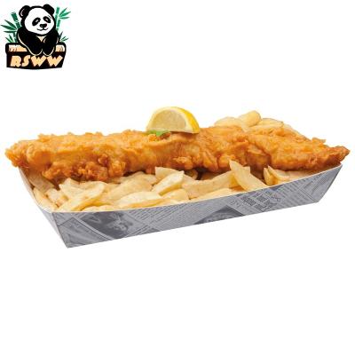 China Bio-degradable Customized Logo Cardboard Tray Box Food Containers Recyclable Disposable Fast Food Fries Chips Hot Dog Popcorn Snack Paper Trays for sale