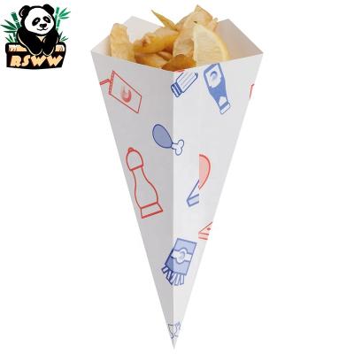 China Eco-friendly Biodegradable Custom Print Cardboard Paper Cones Recyclable Fast Food Containers Potatoes Chips French Fries Popcorn Snack Kraft Paper Cones for sale