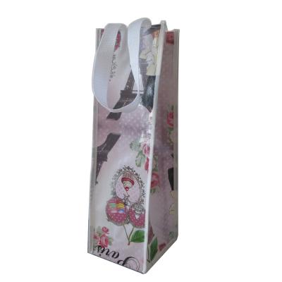 China Handled Customized Laminated Reusable Recyclable Non Woven PP Wine Bag For 1 Bottle for sale