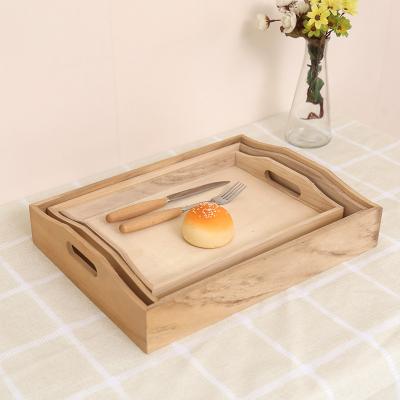 China Wholesale Custom Eco-Friendly Bamboo Wooden Tray Ottoman Wooden Serving Tray Coffee Tea Table Serving Tray With Handle for sale