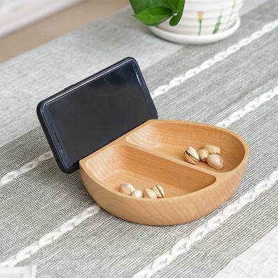 China Eco-friendly Multi-Function Decorative Household Snack Storage Box Pallet 2 Wooden Lattice Container With Phone Slot Holder for sale