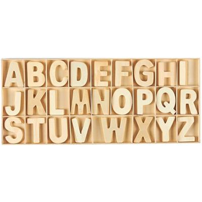 China Africa Factory Supply Custom Unfinished Kids Learning Toy Natural Wood Alphabet Cutout Wooden Letters Alphabet with Storage Tray Set for sale