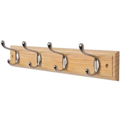 China Satin Nickel Adjustable Heavy Duty Hook No Ships Strong Wooden Coat Rack Pine Hanger Stand For Clothes for sale