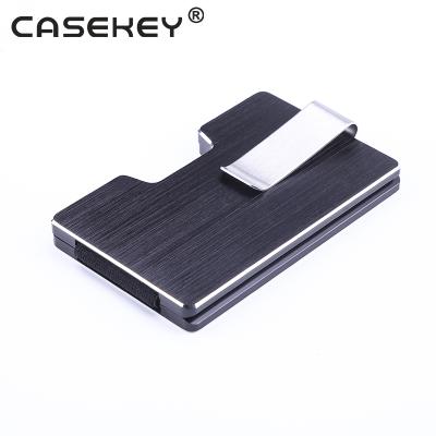 China Fancy Premium Minimalist Rfid Blocking Credit Card Metal Stand Wallet Gift Business Slim Thin Metal Card Holder With Money Clip for sale