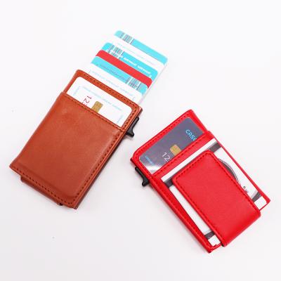 China 2019 Minimalist New RFID Blocking Leather Wallet For Women With Pop Up Credit Card Holder And Magnetic Money Clip for sale