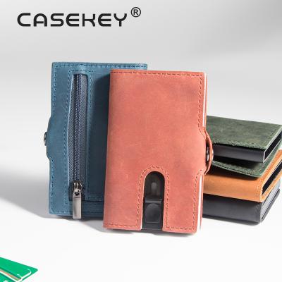 China Bestselling RFID Casekey Amazon Slim Leather Men's RFID Blocking Card Holder Wallet Coin Purse for sale